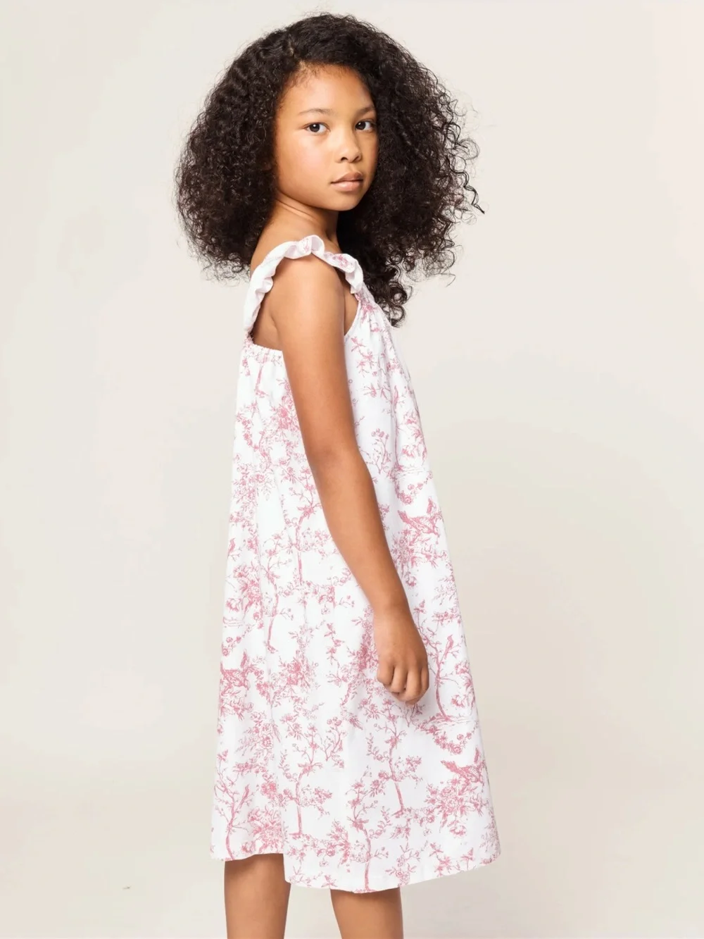 Amelie White Nightgown with English Floral Rose Print and Ruffle Cap Sleeves